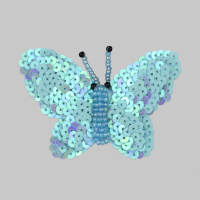 Аппликация клеевая из бисера и пайеток Бабочка двойная 43-D043 голубой