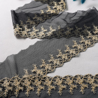 Тесьма на сетке с люриксом JX002 черный/золото шир.13см