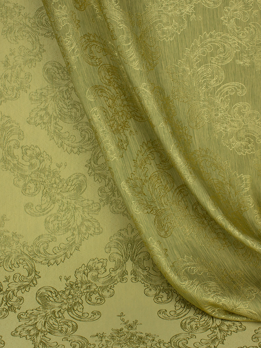 Готовая штора портьера сатен 2-хсторонний с рисунком 9602-A16.284 (210х270 см) золото/зеленая