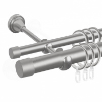 Карниз для штор металлический настенный MirTex гладкий 2-рядный составной, диаметр 25/16 мм цвет Сатин 2,4 м (4 заглушки)