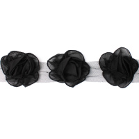 Тесьма объемная B005-1 черный шир: сетка-4см, цветок-7см