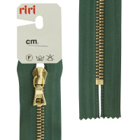 Молния металл Riri, gold, неразъёмная, на атласной тесьме, 6 мм, 16 см, цвет 5861, зеленый холодный 3653226/16/5861