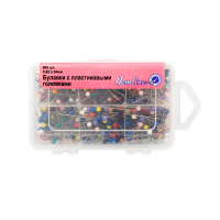 Булавки с цветными пластиковыми головками в органайзере Hemline 668.600 (5 набор х 600 шт)