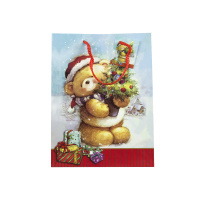 Пакет подарочный ламинированный WQ026M "Новогодний" Мишка с елкой, размер M (19х9х25 см)
