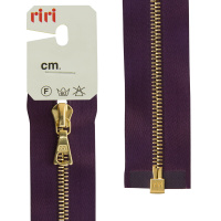 Молния металл Riri, gold, разъёмная 1 замок, на атласной тесьме, 4 мм, 60 см, цвет 2510,фиолетовый темный 3000083/60/2510