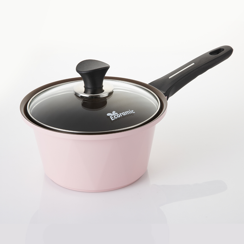 Кастрюля Ecoramic 18 см (розовая) с каменным антипригарным покрытием с крышкой (DCPT018008P)