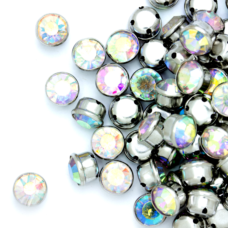 Круглые пришивные стразы в металлической оправе