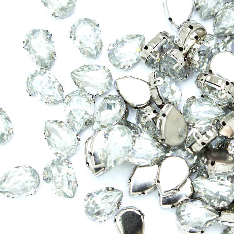 Стразы капля пришивные в металлической оправе