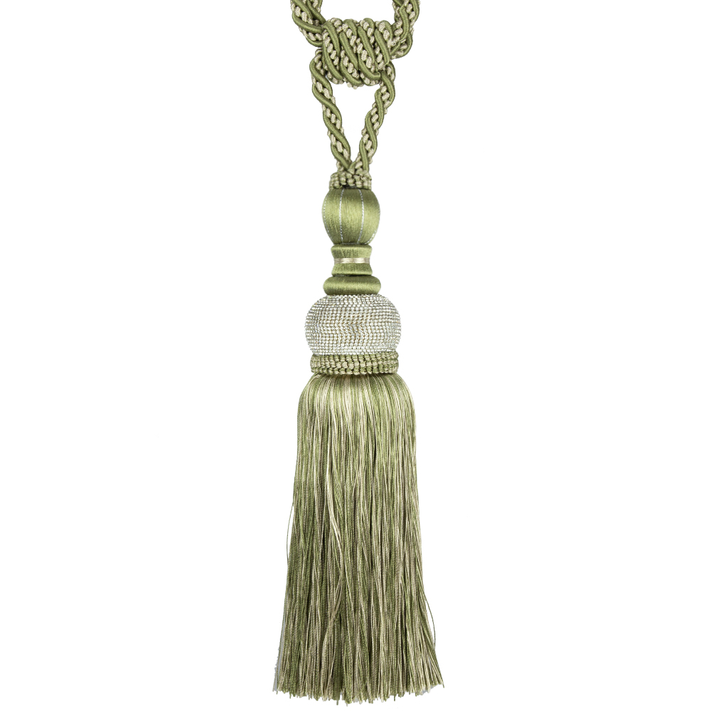 Кисть-подхват со стразами для штор MRT-9149 V06 светло-зеленый/светло-бежевый меланж (L77/33см))