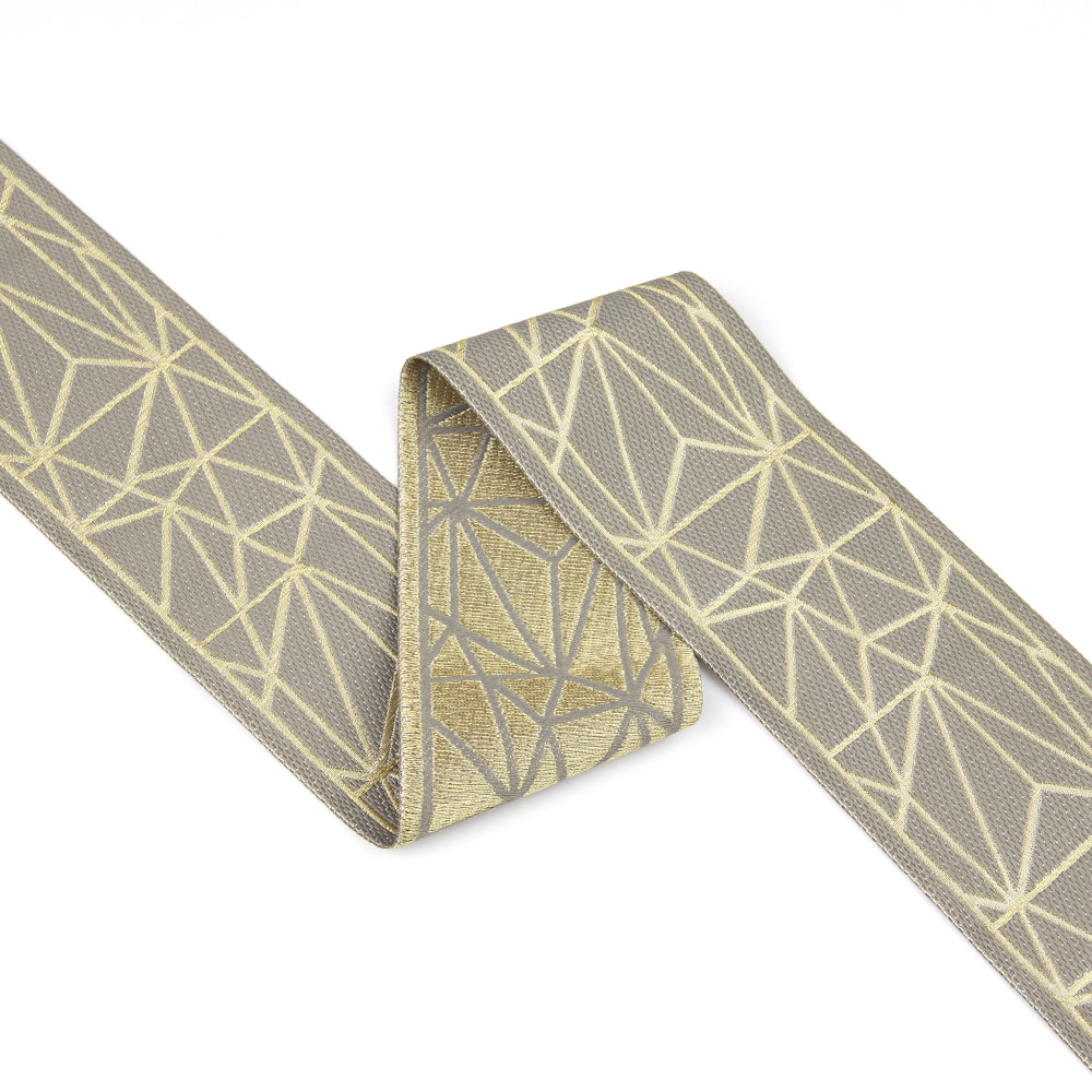 Текстильный бордюр YGH292-2 Mirtex серо-бежевый/золотой "Сканди 1", ширина 6 см