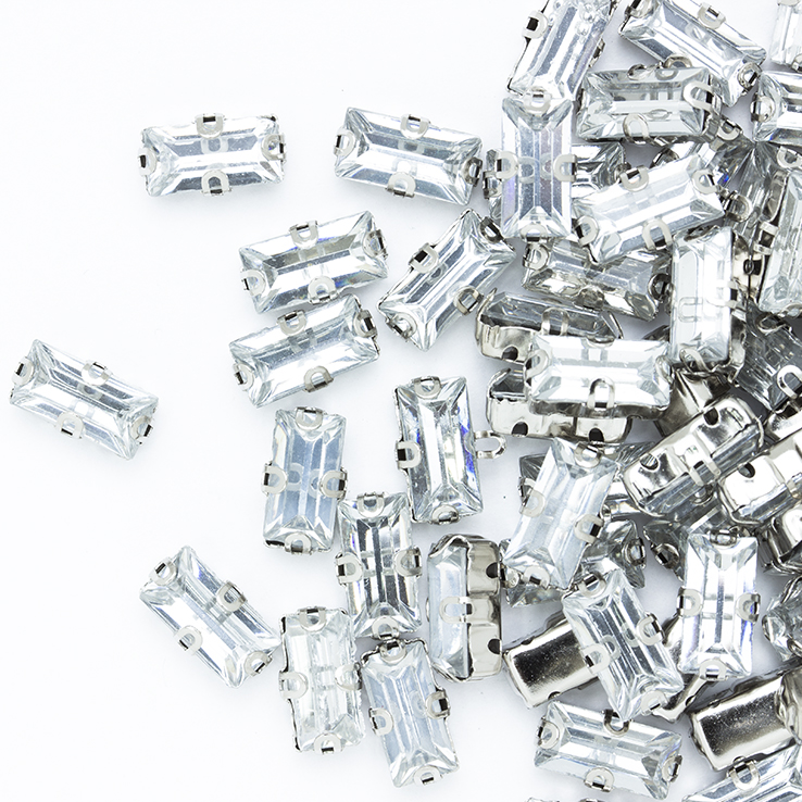 Стразы прямоугольные пришивные в металлической оправе