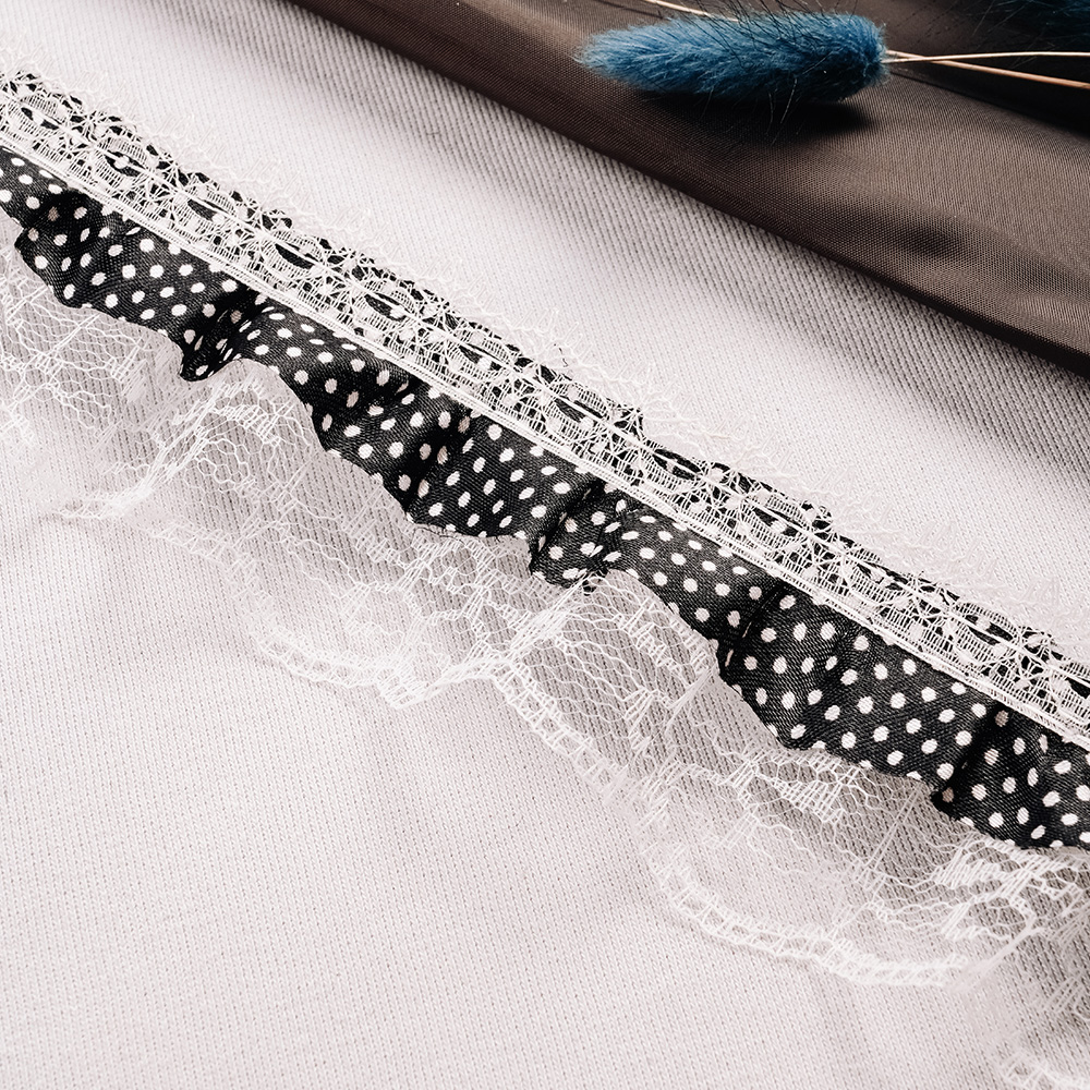 Тесьма-оборка 1168HT черный в белый горошек