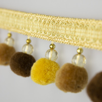 Бахрома "Бубенчики-пушистики" YM2019-3 Mirtex светлое золото/светло-коричневый/коричневый (6 см/D2,5 см)