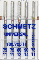 Иглы унверсальные Schmetz 130/705H 2 х №75, 1 х №80, 1 х №90, 1 х №75 стрейч (V5S SORT)