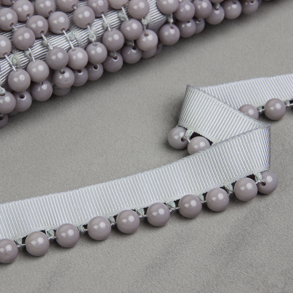 Бахрома-кант с бусами NS-2 V-14 серый/серый-глянец (3см/D0,9см)