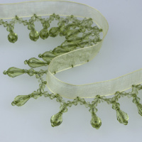 Бахрома из стекляруса на органзе 158-3/7A светло-зеленый