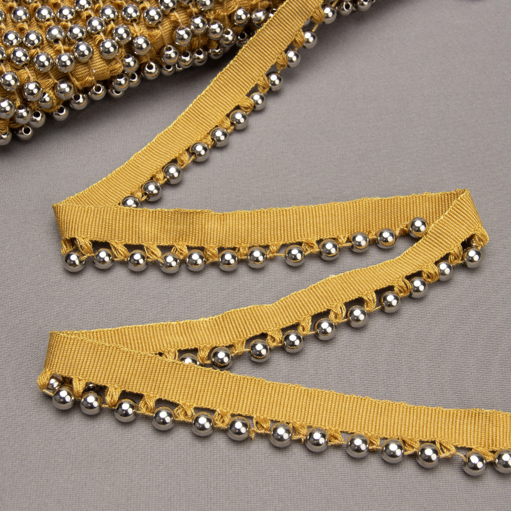 Бахрома-кант с бусами A121C-5 темное золото/серебро