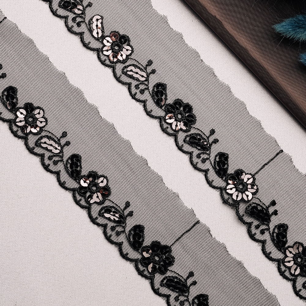 Тесьма с пайетками 95110-D103 черный шир.4,5см