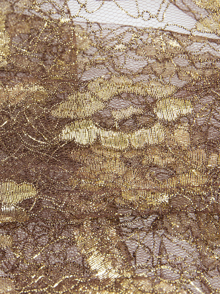 Гипюр с люрексом 6-TC268 коричневый/золото 150 см