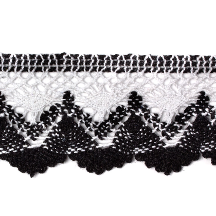 Кружево вязаное LF81385B белый/черный, 4.5 см