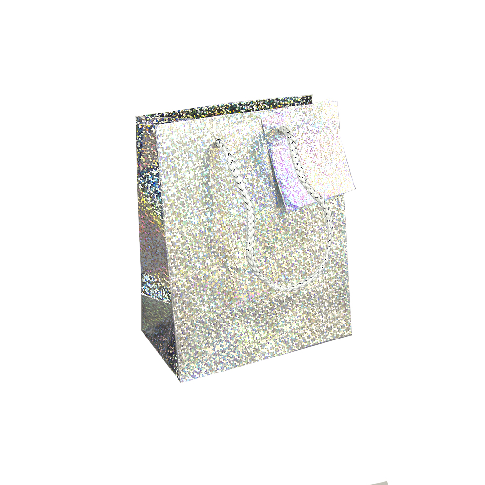 Пакет подарочный голографический WQ019S СЕРЕБРЯНЫЙ, размер S (11,5х6,5х14,5 см)