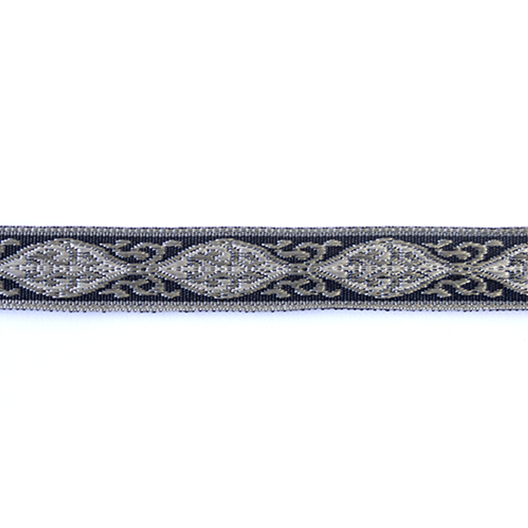 Тесьма отделочная жаккард DL20 серебро/черный 14 мм