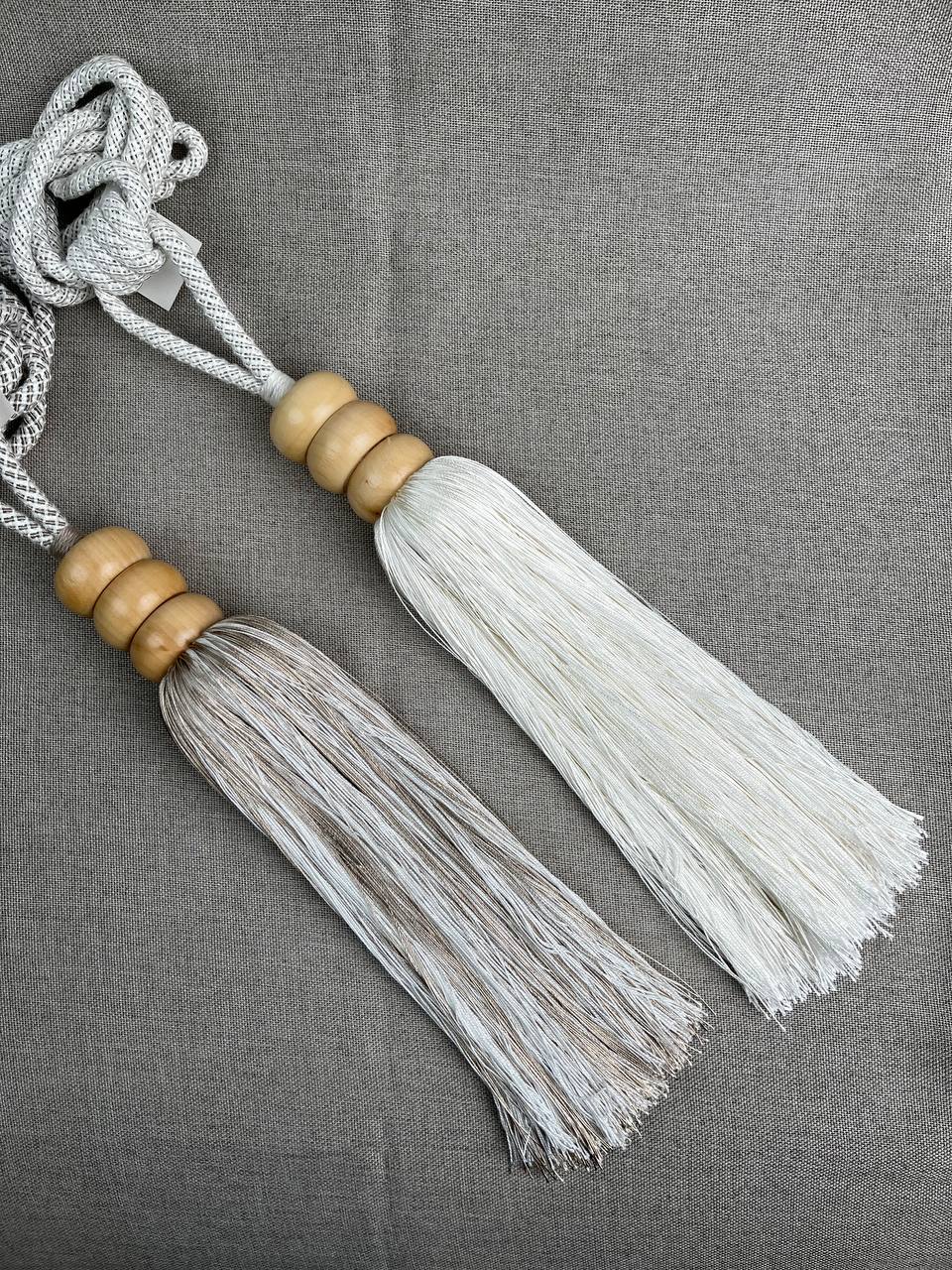 Кисть подхват для штор "Кантри" G088 - BEIGE Mirtex молочный/бежевый/натуральное дерево (L73/30см)