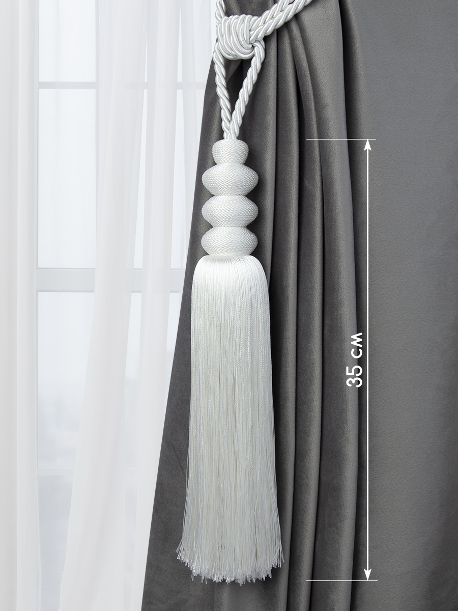 Кисть подхват для штор DAGA-7 Mirtex белый (white) (общая длина 80 см, кисть 35 см)