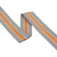 Репсовая лента в полоску ZD023-3 лососевый/светло-серый (3 см)