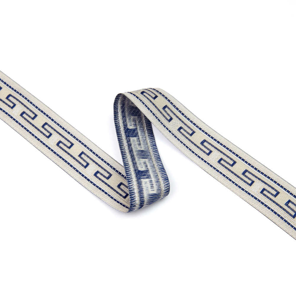 Текстильный бордюр YGH195C-2 Mirtex молочный/темно-синий "Neo Classic 2", ширина 2,3 см