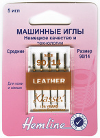 Иглы для бытовых швейных машин для кожи №90 Hemline 104.90 (5 блистер х 5 шт)