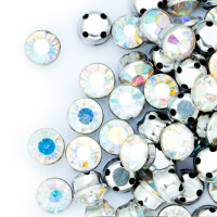 Круглые пришивные стразы в металлической оправе