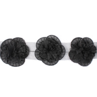 Тесьма объемная B005-3 черный шир: сетка-5см, цветок-7,5см