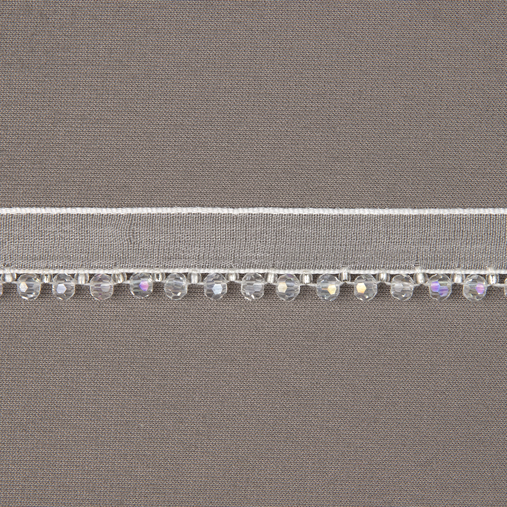 Кант на органзе с бусами 2508-01 белый/crystal (ширина общая 1,3 см/ декор 0,5 см)