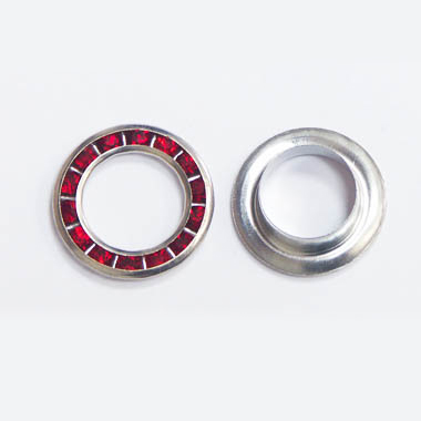 Люверсы швейные со стразами 12 мм -6A никель/красный