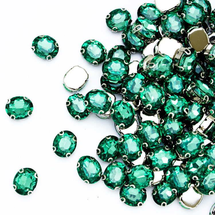 Овальные пришивные стразы в металлической оправе