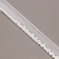 Кант на органзе с мелким жемчугом и стеклярусом 1505 белый