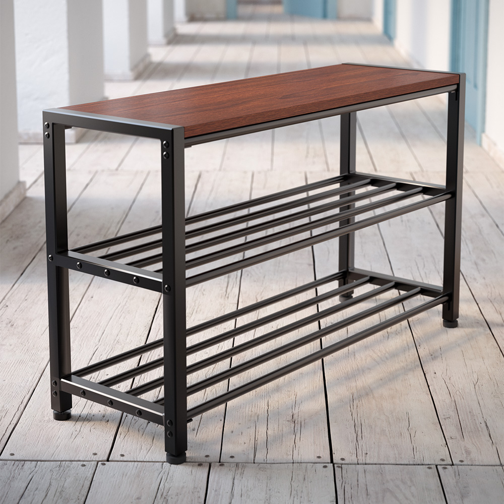 Обувница металлическая с деревянной сидушкой HSD143 (76,5 * 30 * 49,5 см)