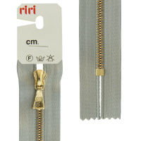 Молния металл Riri, gold, неразъёмная, на атласной тесьме, 4 мм, 16 см, цвет 9112, голубовато-серый 3403223/16/9112
