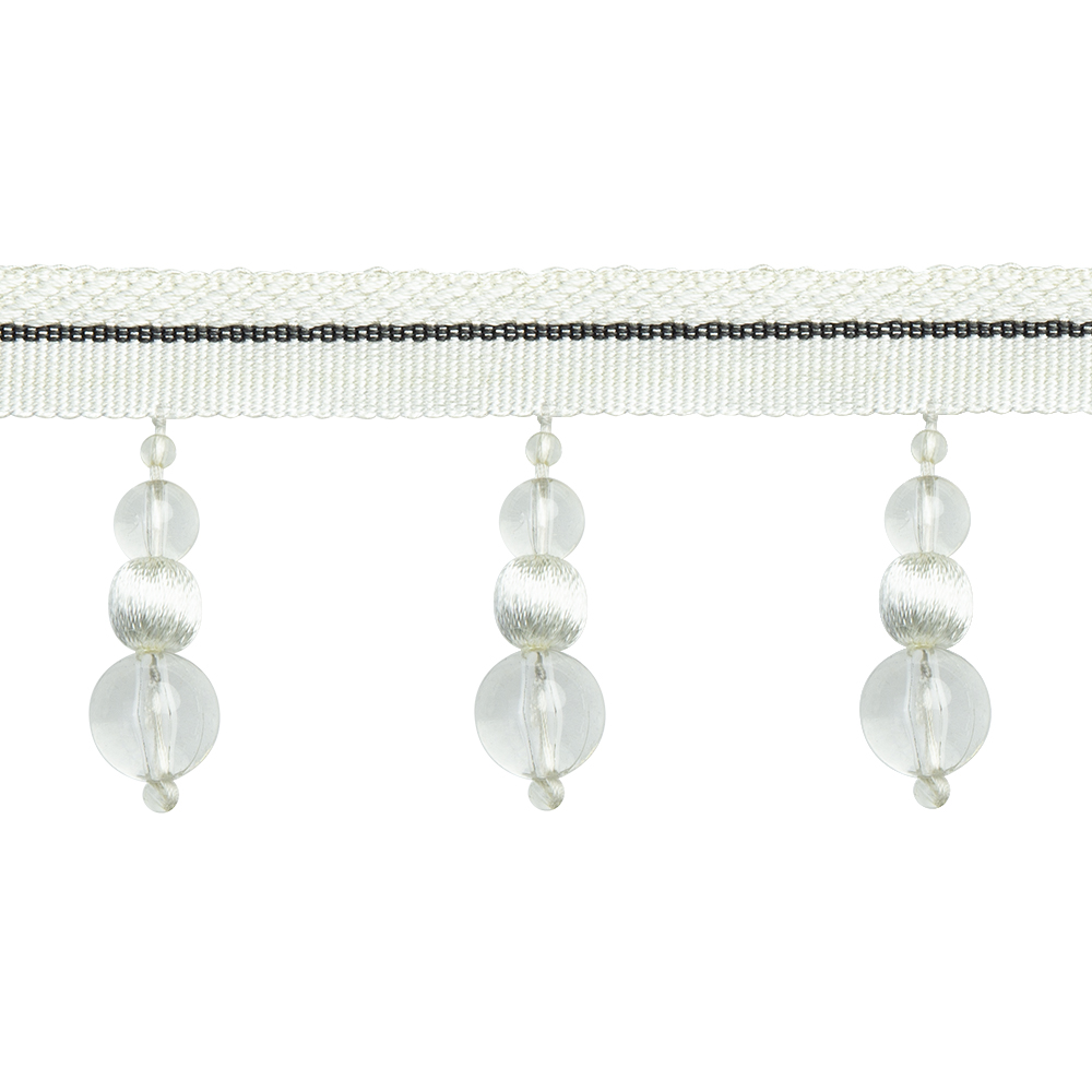 Бахрома с бусинами BQ80-784 Mirtex кристал/белый (d18мм/13мм/12мм)(7см)