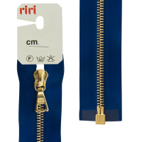 Молния металл Riri, gold, разъёмная 1 замок, на атласной тесьме, 4 мм, 60 см, цвет 9603, синий 3000083/60/9603