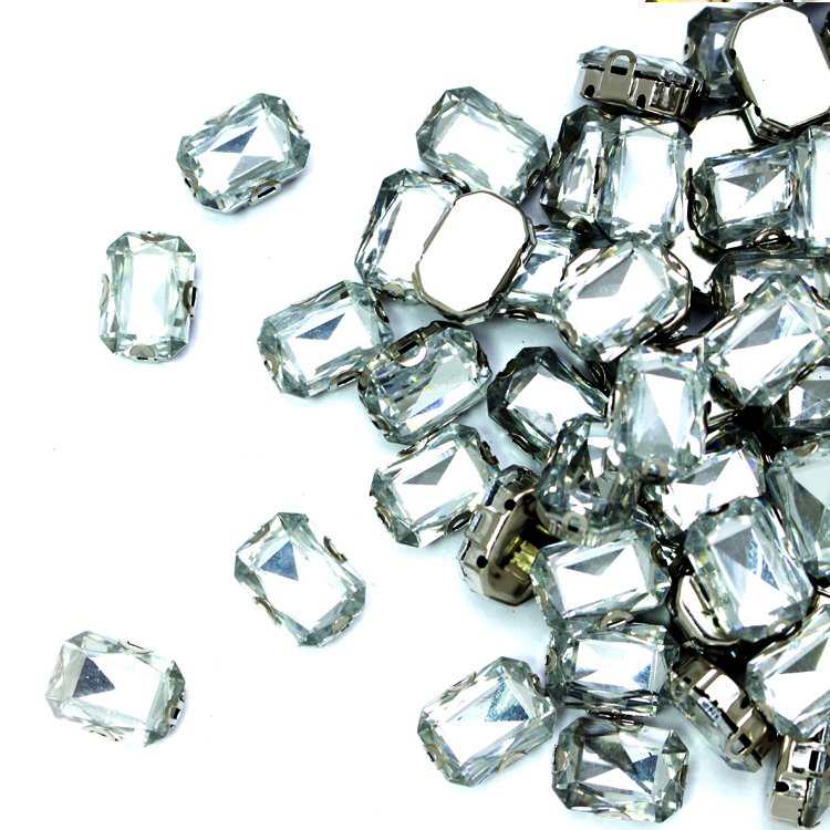 Стразы прямоугольные пришивные в металлической оправе