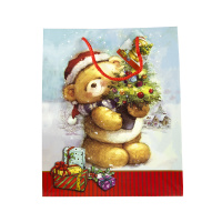 Пакет подарочный ламинированный WQ027L "Новогодний" Мишка с елкой, размер L (26х13х32 см)