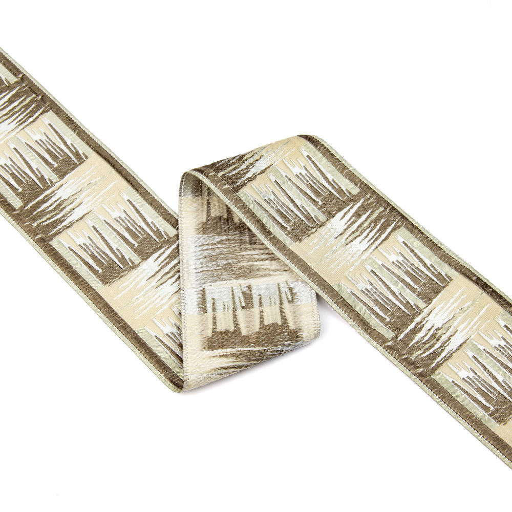 Текстильный бордюр YGH264-3 Mirtex фисташково-бежевый "Малевич", ширина 6 см