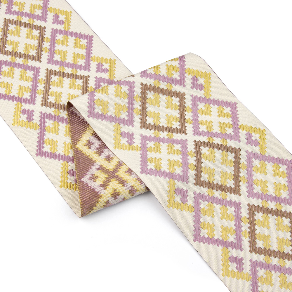 Текстильный бордюр XJL121-3 Mirtex пудровый/сухая роза/светлое золото "Time", ширина 12 см/