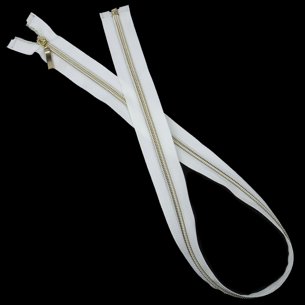 Молния спиральная декоративная разъемная 1-замок (пуллер прямой) 75 см Т5 русское золото/белый