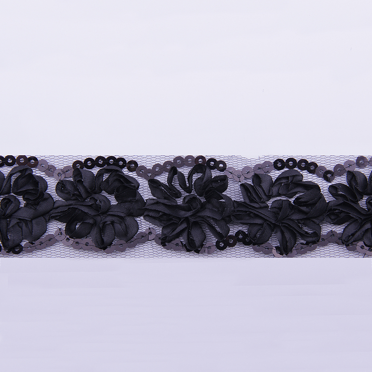 Тесьма объемная с пайетками 2018 черный Шир:4,5см