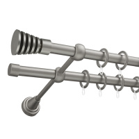 Карниз для штор металлический настенный MirTex гладкий 2-рядный составной, 16/16 мм цвет Сатин 2,4 м "МИРАКЛЕ" (2 наконечника, 2 заглушки)