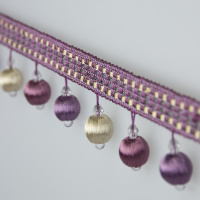 Бахрома "Бубенчики-шарики" MZ2018-4 Mirtex пудра/светло-бежевый/фиолетовый пудра (5 см/D1,5 см)