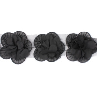 Тесьма объемная B005-4 черный шир: сетка-2,5см, цветок-6,5см